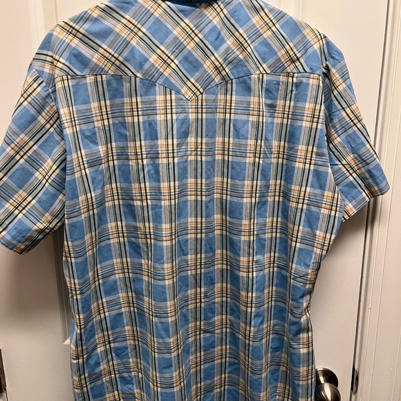 Wrangler western men’s Casual Blue Plaid Shirt Pearl snap XL - Picture 4 of 7
